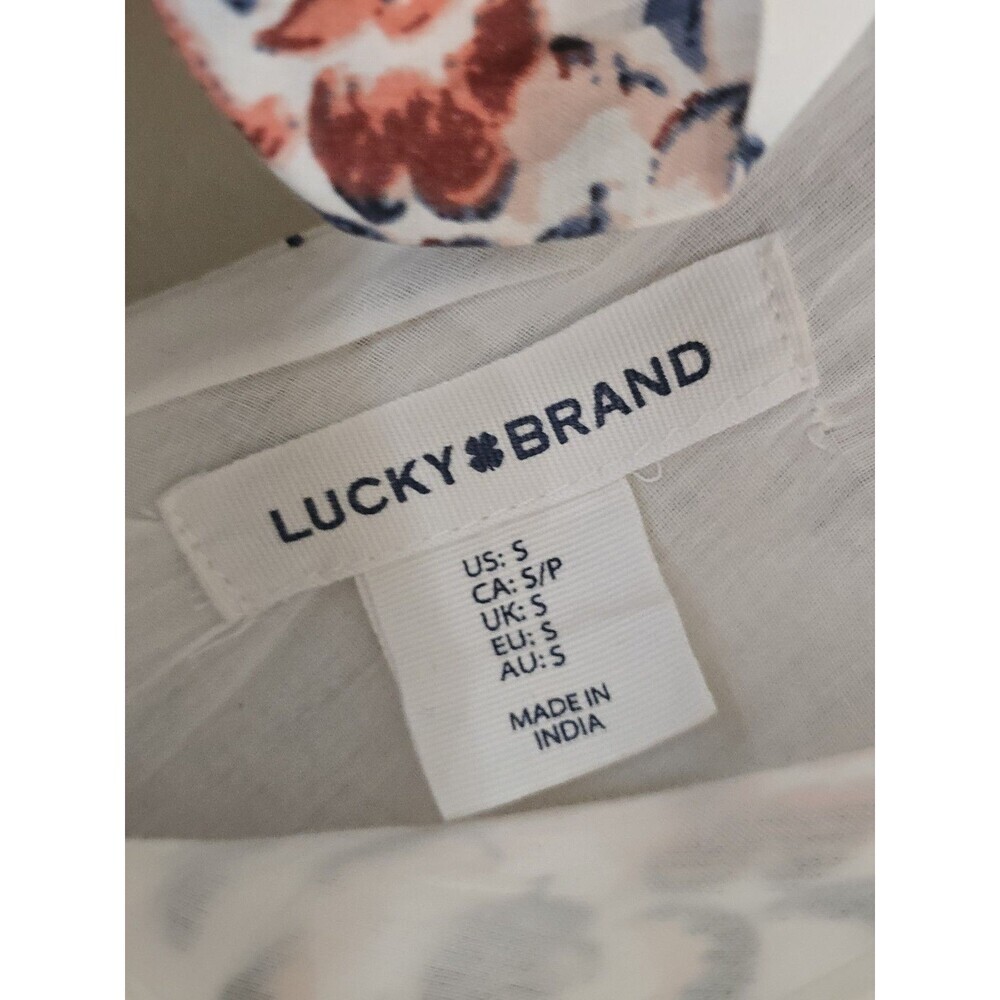 Lucky Brand Floral Tiered Midi Dress Puff Sleeve Cotton Blend Womens Size Small - Picture 12 of 14